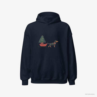 Dachshund Pulling a Christmas Tree on a Sled Navy Hoodie