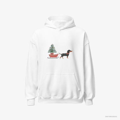 Dachshund Pulling a Christmas Tree on a Sled White Hoodie