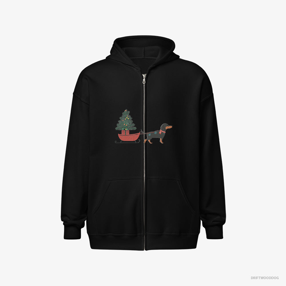 Dachshund Pulling a Christmas Tree on a Sled Full-Zip Hoodie