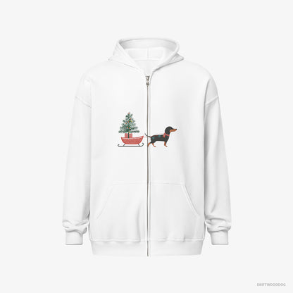 Dachshund Pulling a Christmas Tree on a Sled White Hoodie