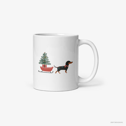 Dachshund Pulling a Christmas Tree on a Sled White Mug