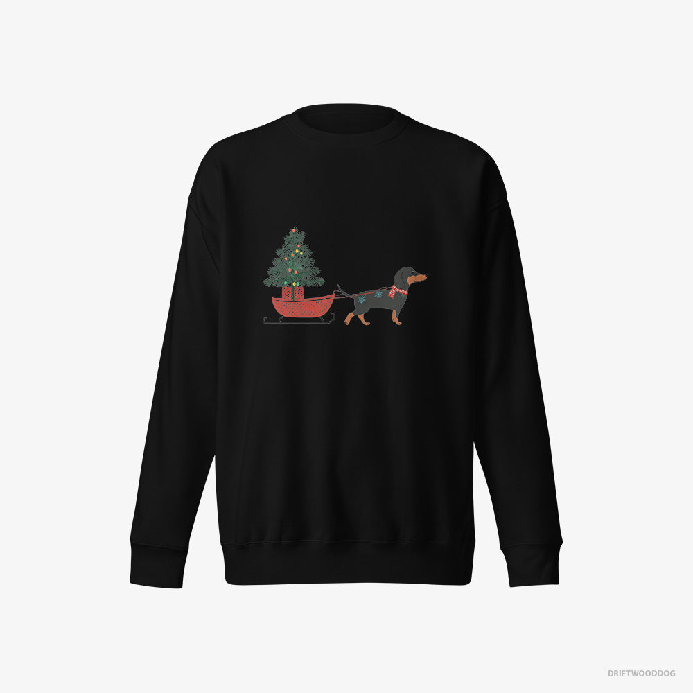 Black Dachshund Pulling a Christmas Tree on a Sled – Women's Sweatshirt Black Eco – Eco-Friendly