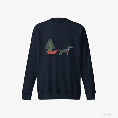 Dachshund Pulling a Christmas Tree on a Sled Navy Sweatshirt