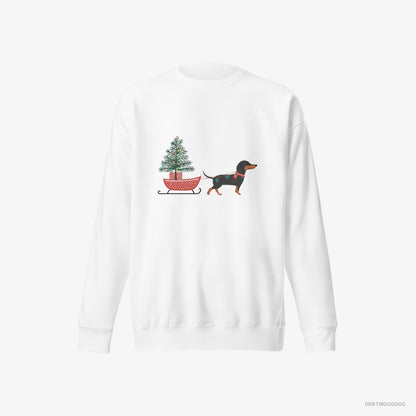 Dachshund Pulling a Christmas Tree on a Sled White Sweatshirt