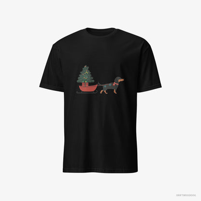 Dachshund Pulling a Christmas Tree on a Sled Black T-Shirt