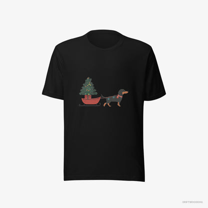 Dachshund Pulling a Christmas Tree on a Sled Black T-Shirt