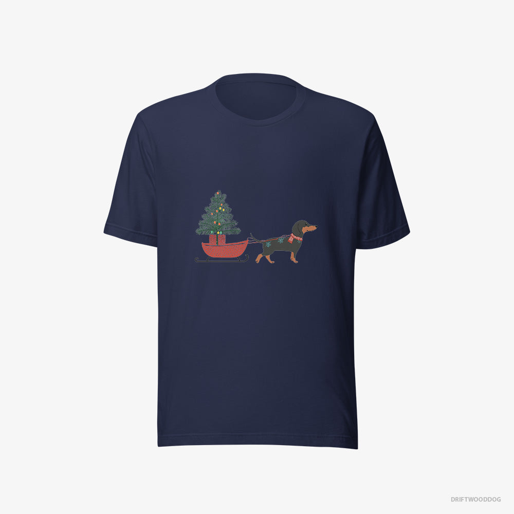 Black Dachshund Pulling a Christmas Tree on a Sled – Women's T-Shirt Navy Eco – Eco-Friendly