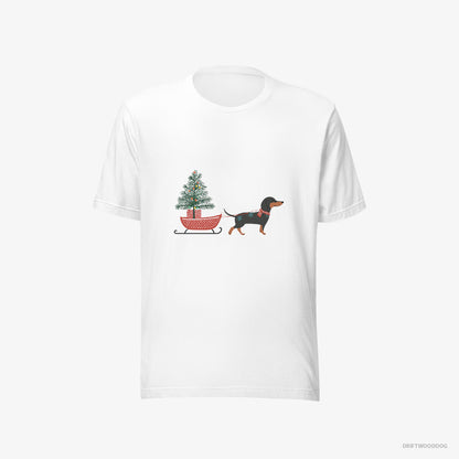 Dachshund Pulling a Christmas Tree on a Sled White T-Shirt