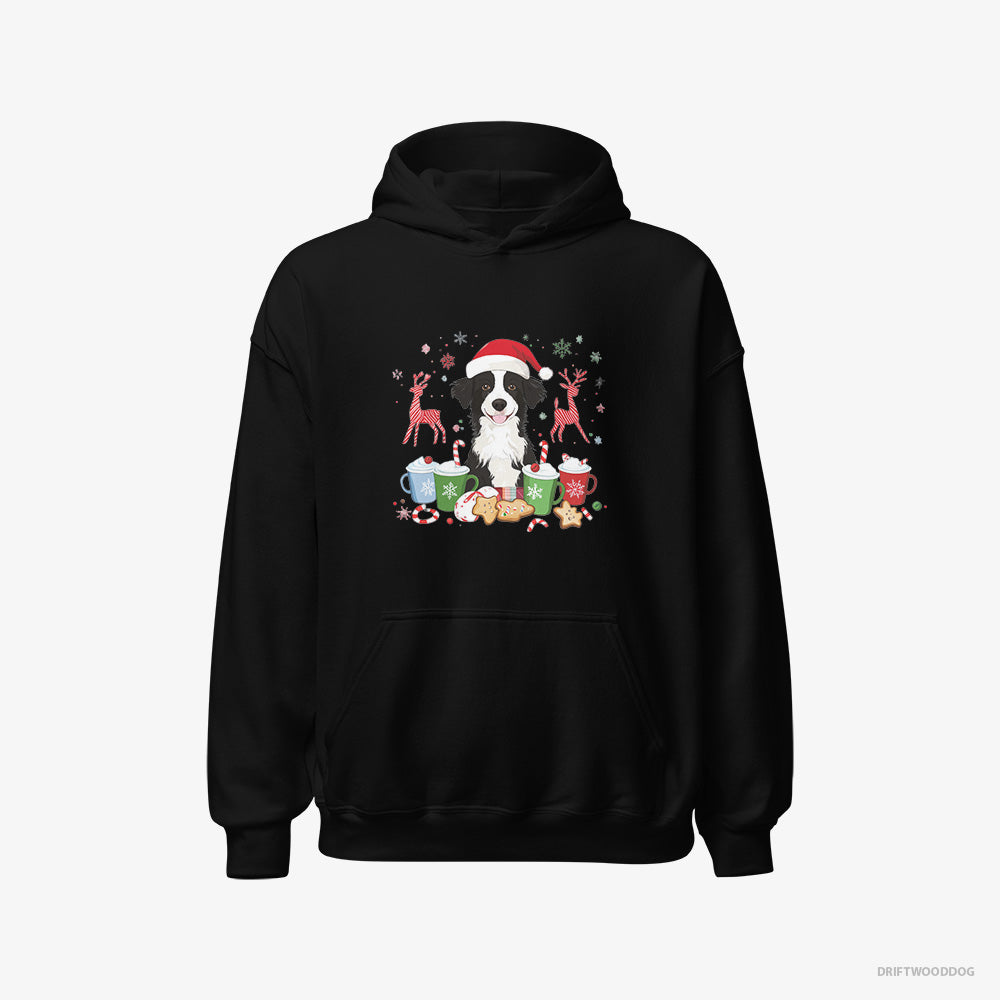 Border Collie Hoodie – Women Black Hoodie Classic – Celebrating the Christmas Season (on White Background)