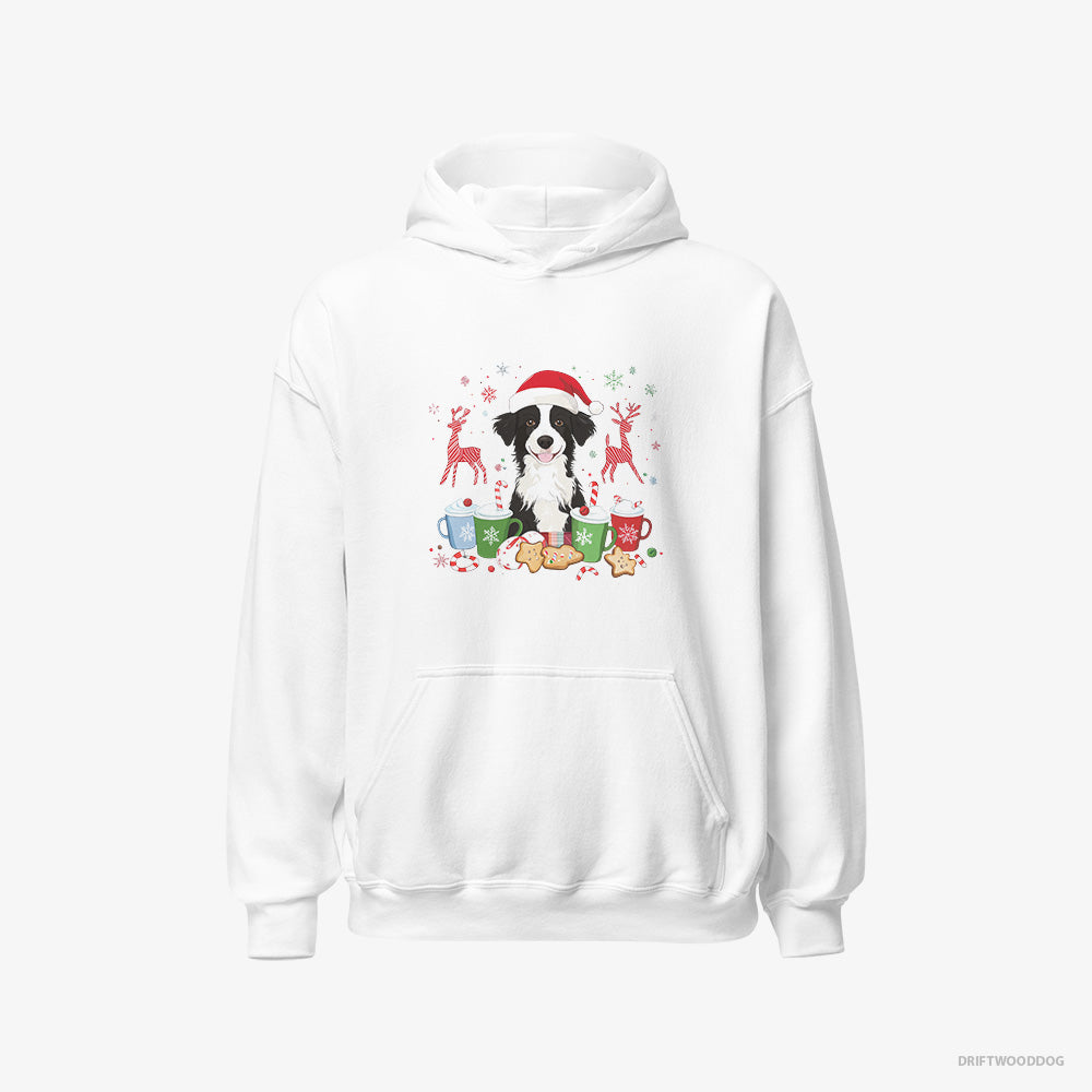 Border Collie Hoodie – Men White Hoodie Classic – Celebrating the Christmas Season (on White Background)