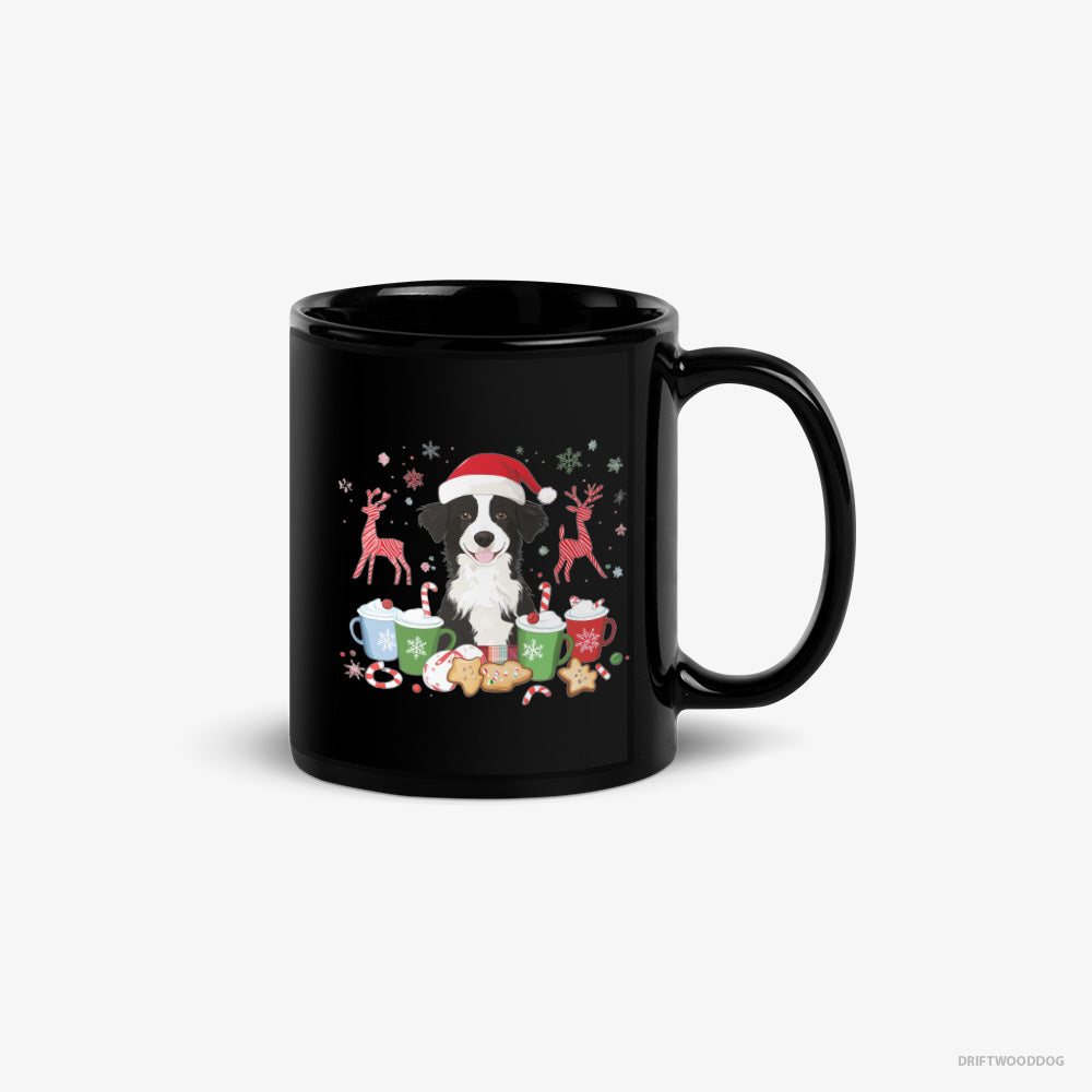 Border Collie Mug – Unisex Black Mug Classic – Celebrating the Christmas Season (on White Background)