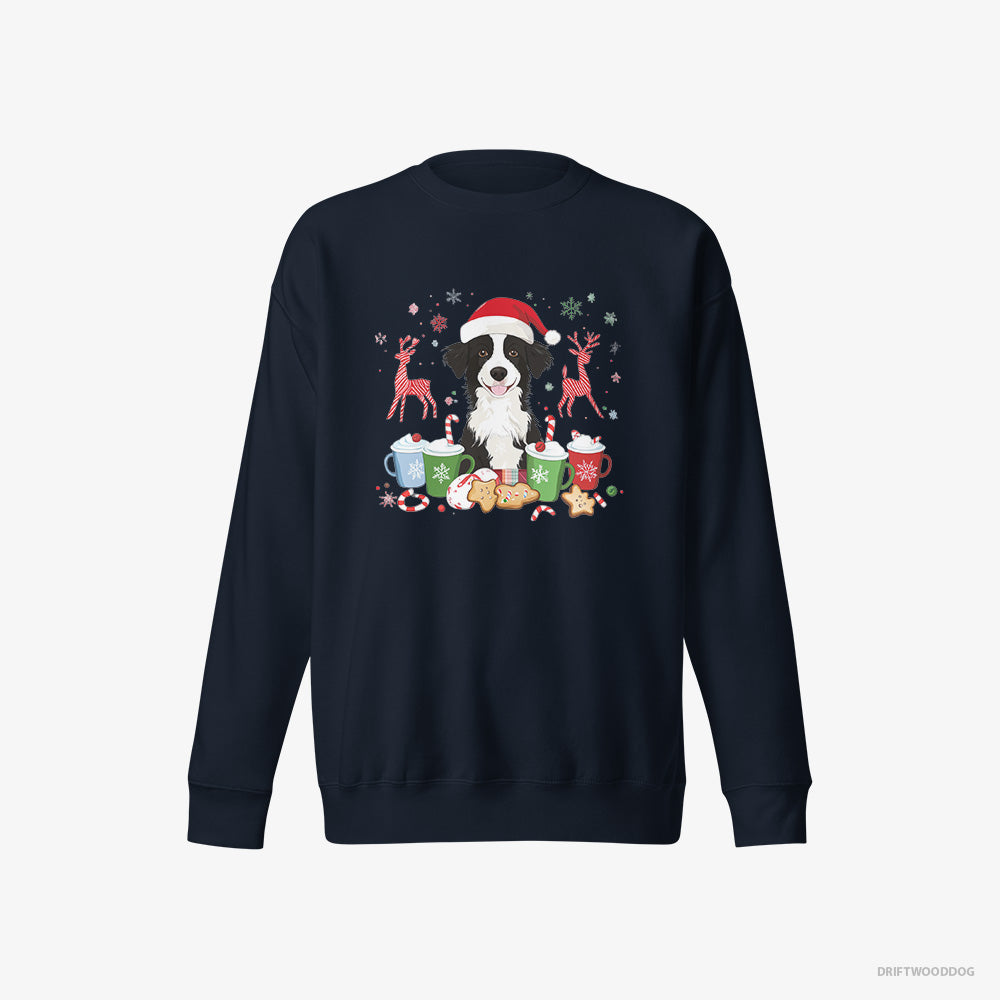 Border Collie Sweatshirt – Women Navy Sweatshirt Eco-Friendly – Celebrating the Christmas Season (on White Background)