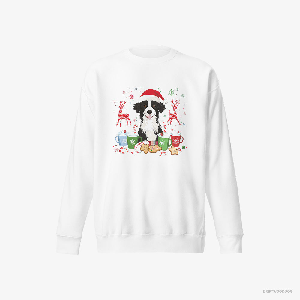 Border Collie Sweatshirt – Women White Sweatshirt Eco-Friendly – Celebrating the Christmas Season (on White Background)