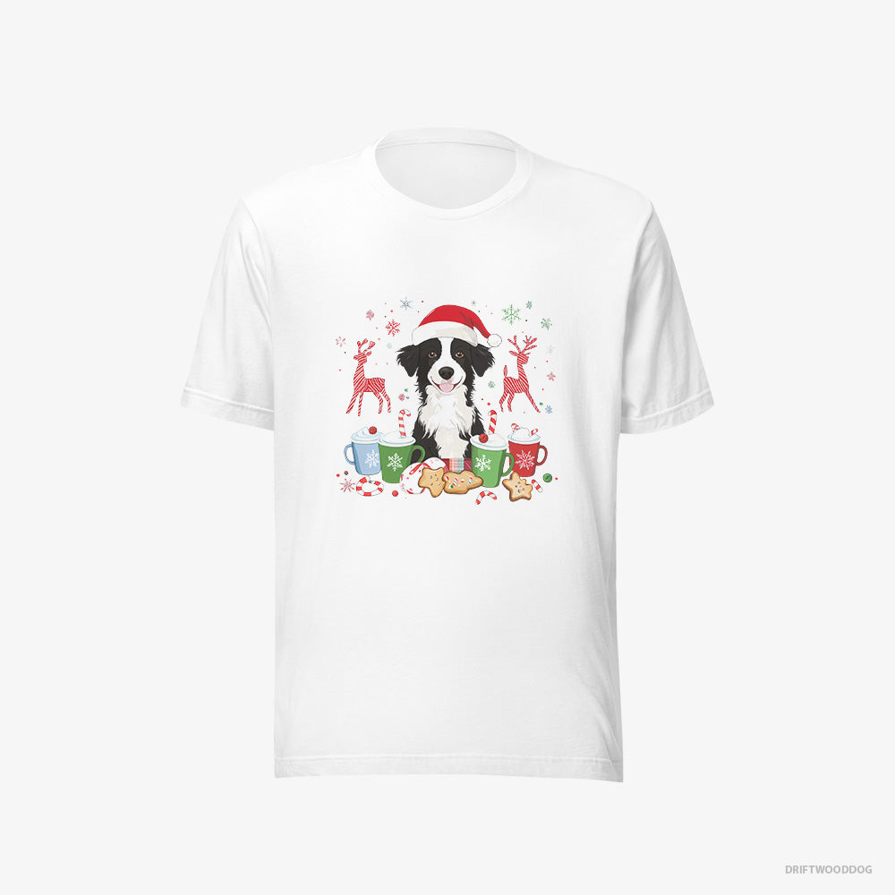 Border Collie T-Shirt – Men White T-Shirt Eco-Friendly – Celebrating the Christmas Season (on White Background)