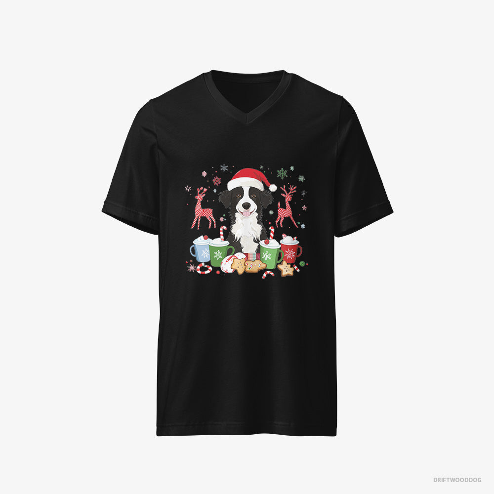 Border Collie T-Shirt – Men Black T-Shirt V-Neck – Celebrating the Christmas Season (on White Background)