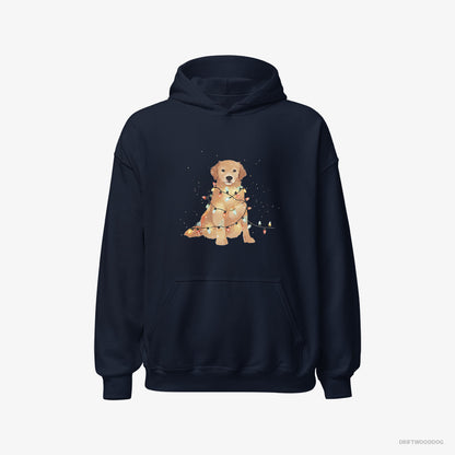 Golden Retriever Adorned with Christmas Lights Navy Hoodie