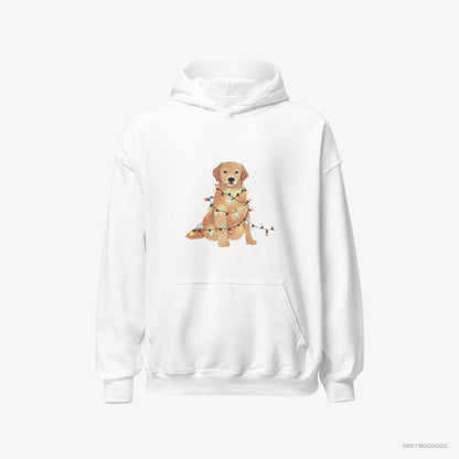 Golden Retriever Hoodie – Men White Hoodie Classic – Adorned with Christmas Lights (on White Background)