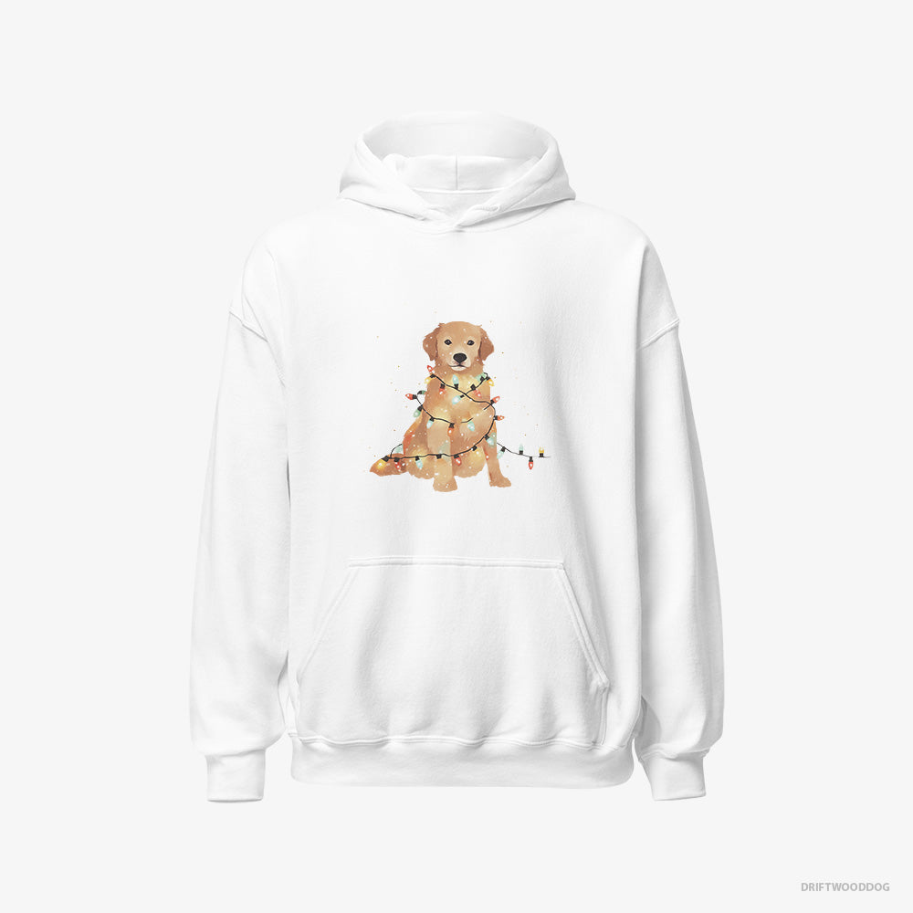 Golden Retriever Adorned with Christmas Lights – Men's Hoodie White – Classic