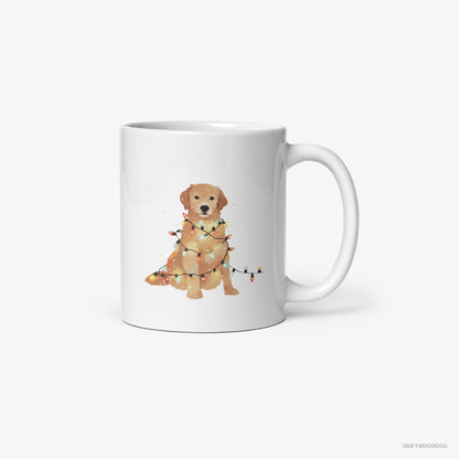 Golden Retriever Adorned with Christmas Lights White Mug