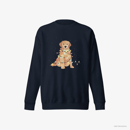 Golden Retriever Adorned with Christmas Lights Navy Sweatshirt