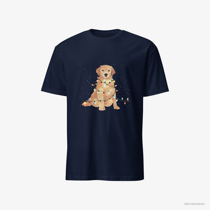 Golden Retriever Adorned with Christmas Lights Navy T-Shirt