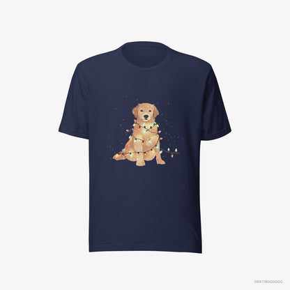 Golden Retriever Adorned with Christmas Lights Navy T-Shirt