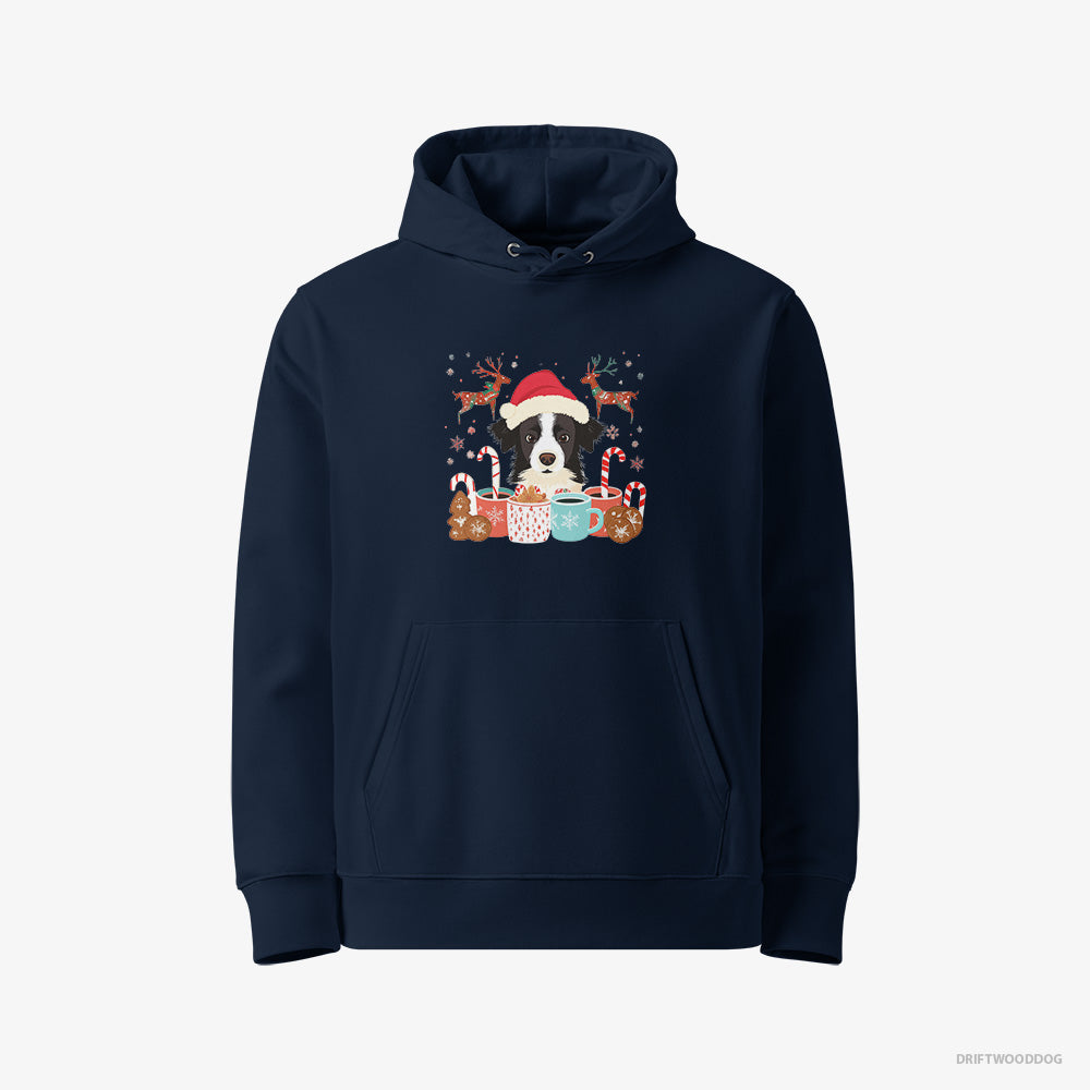 Border Collie Hoodie – Women Navy Hoodie Eco-Friendly – in a Christmas Theme (on White Background)