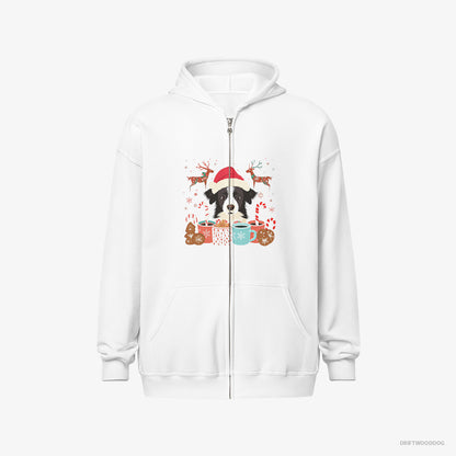 Border Collie Hoodie – Men White Hoodie Full-Zip – in a Christmas Theme (on White Background)