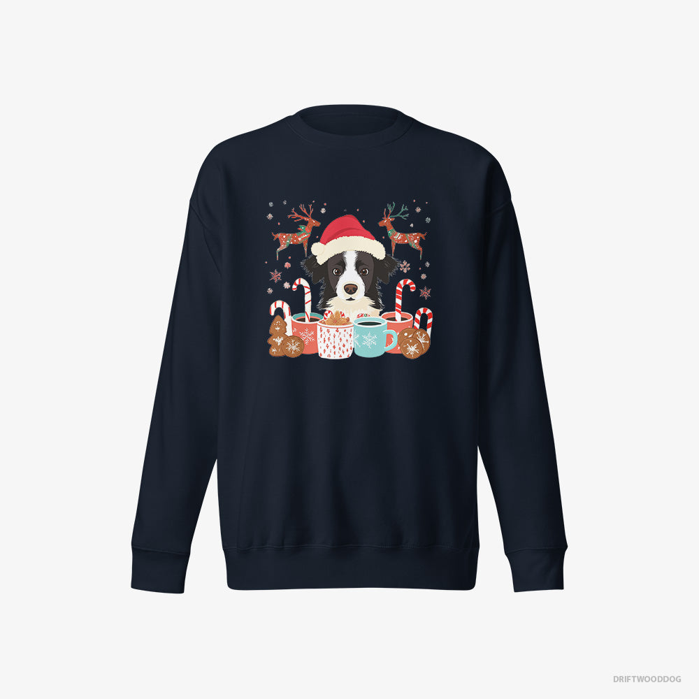 Border Collie Sweatshirt – Men Navy Sweatshirt Eco-Friendly – in a Christmas Theme (on White Background)