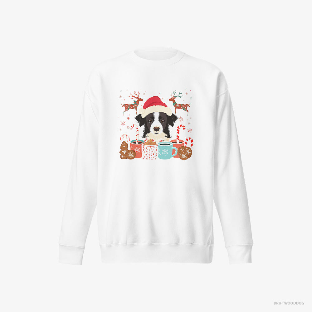 Border Collie Sweatshirt – Men White Sweatshirt Eco-Friendly – in a Christmas Theme (on White Background)