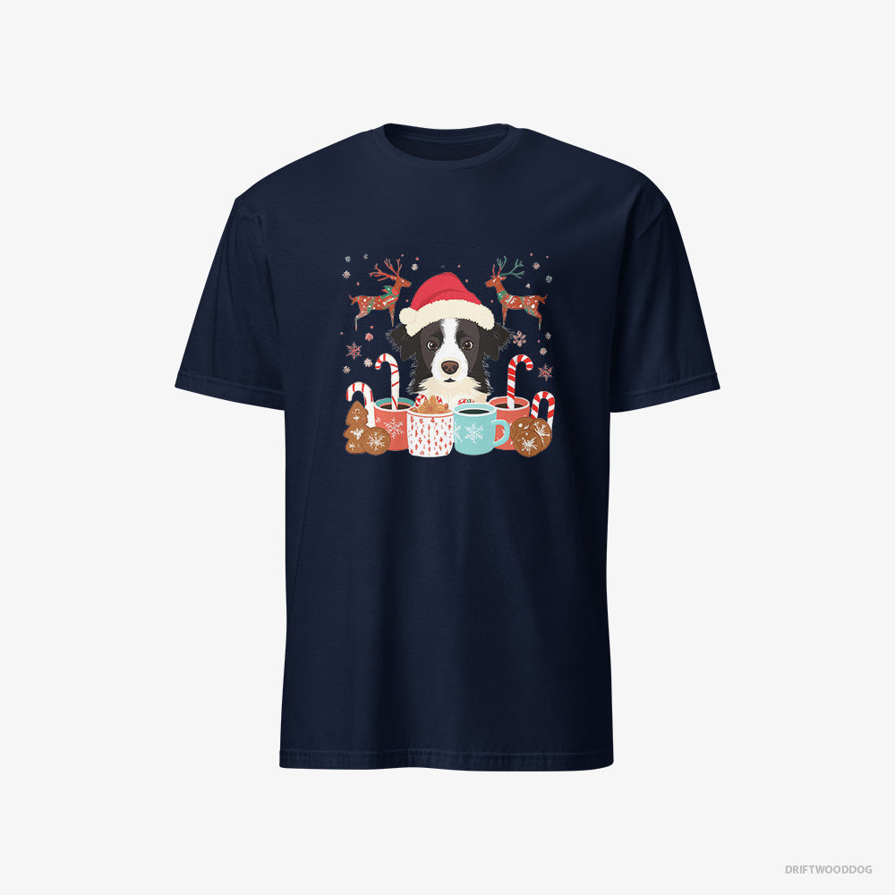 Border Collie T-Shirt – Men Navy T-Shirt Classic – in a Christmas Theme (on White Background)