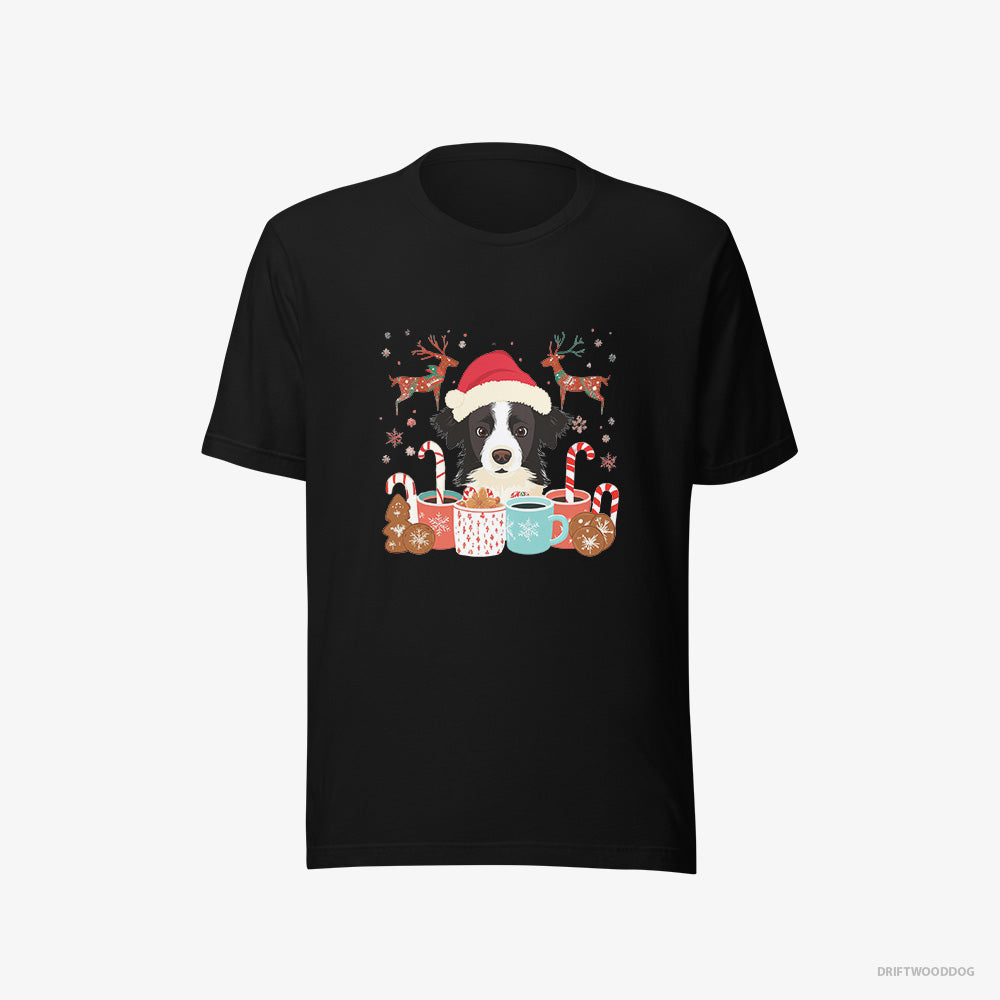 Border Collie T-Shirt – Men Black T-Shirt Eco-Friendly – in a Christmas Theme (on White Background)