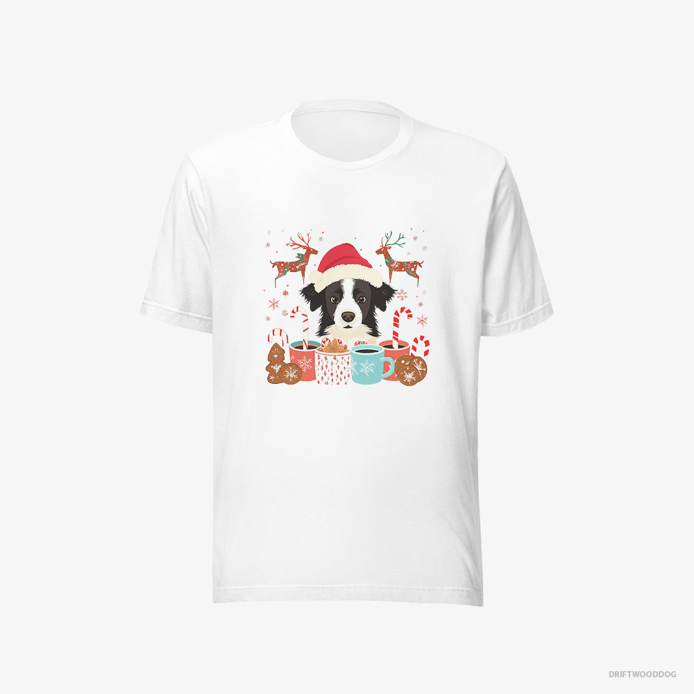 Border Collie T-Shirt – Women White T-Shirt Eco-Friendly – in a Christmas Theme (on White Background)