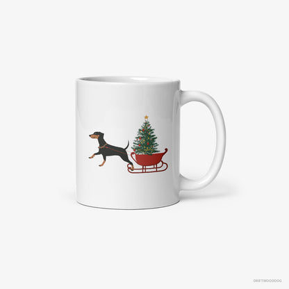 Dobermann Dragging a Tree on a Sled White Mug