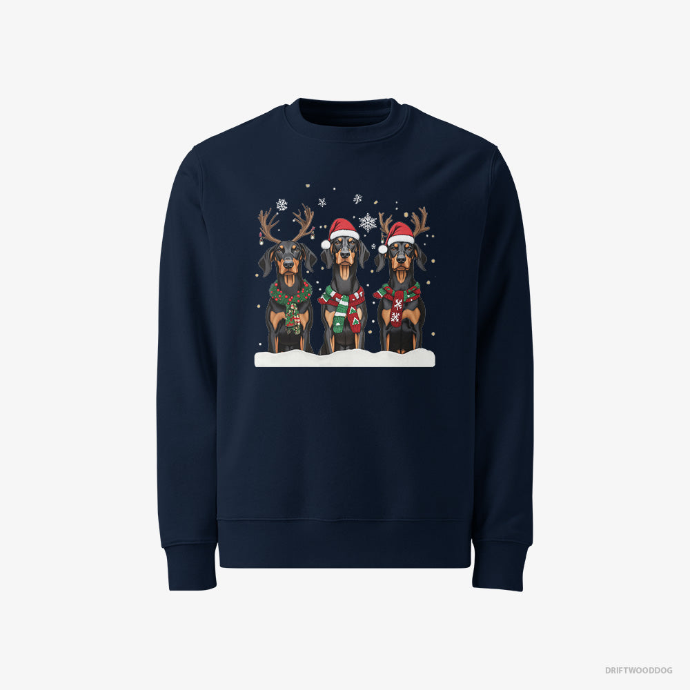 Dobermann Sweatshirt – Men Navy Sweatshirt Classic – Dogs in the Christmas Spirit (on White Background)