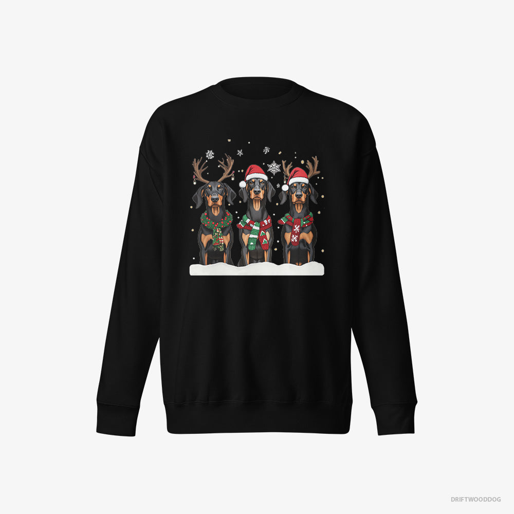 Dobermann Sweatshirt – Men Black Sweatshirt Eco-Friendly – Dogs in the Christmas Spirit (on White Background)