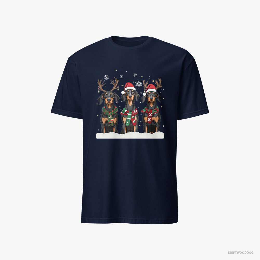 Dobermann T-Shirt – Men Navy T-Shirt Classic – Dogs in the Christmas Spirit (on White Background)