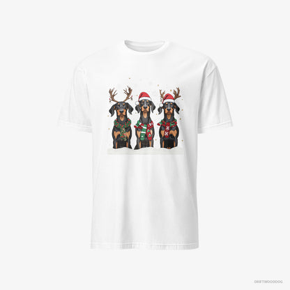 Dobermann T-Shirt – Men White T-Shirt Classic – Dogs in the Christmas Spirit (on White Background)