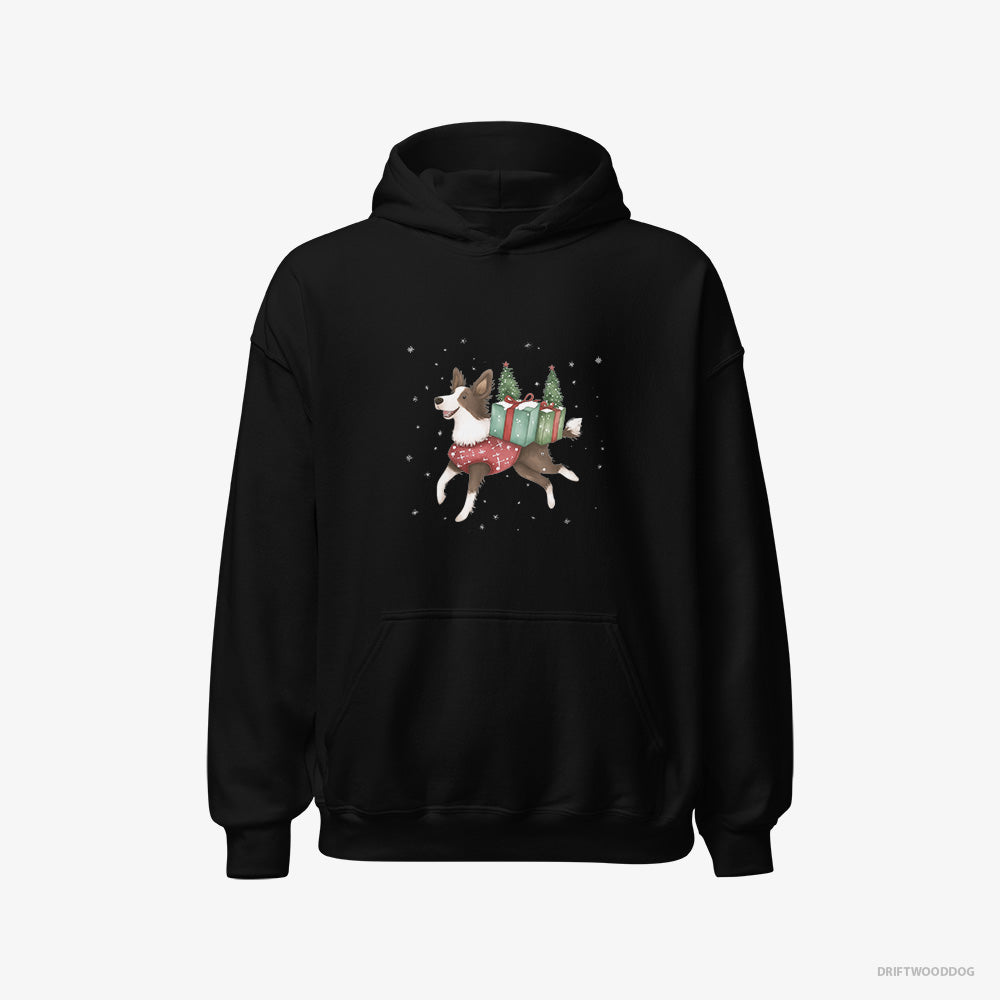 Border Collie Hoodie – Women Black Hoodie Classic – with Christmas Treats and Gifts (on White Background)