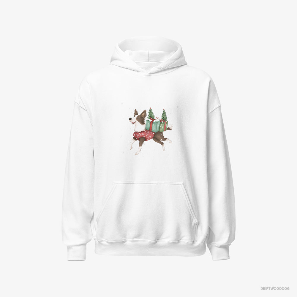 Border Collie Hoodie – Men White Hoodie Classic – with Christmas Treats and Gifts (on White Background)