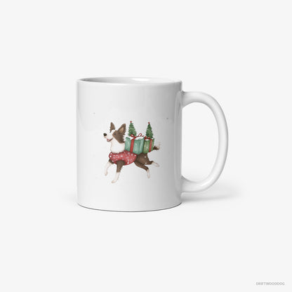 Border Collie with Christmas Treats and Gifts White Mug