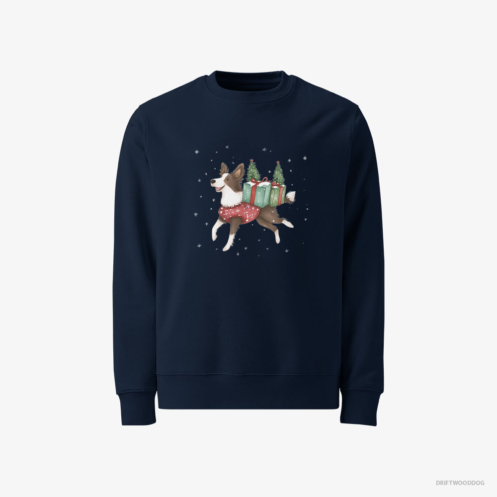 Border Collie Sweatshirt – Men Navy Sweatshirt Classic – with Christmas Treats and Gifts (on White Background)