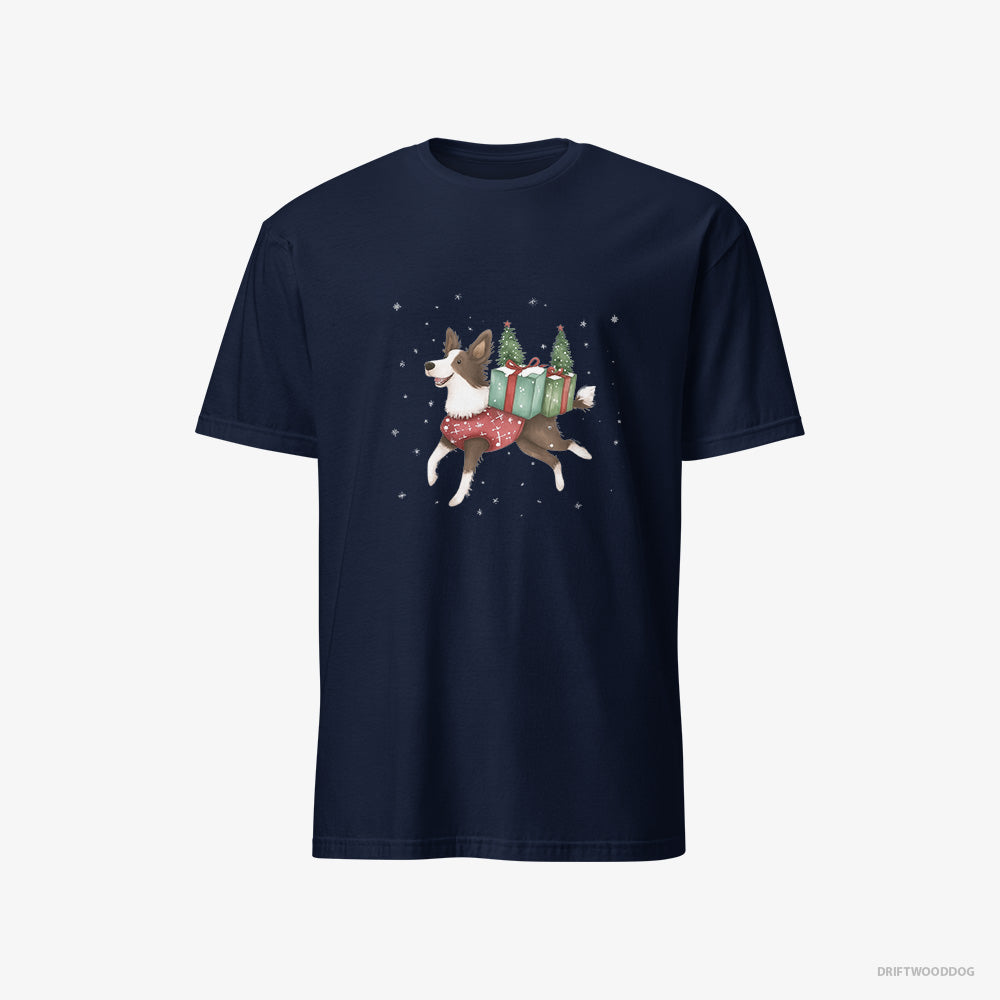 Border Collie T-Shirt – Men Navy T-Shirt Classic – with Christmas Treats and Gifts (on White Background)