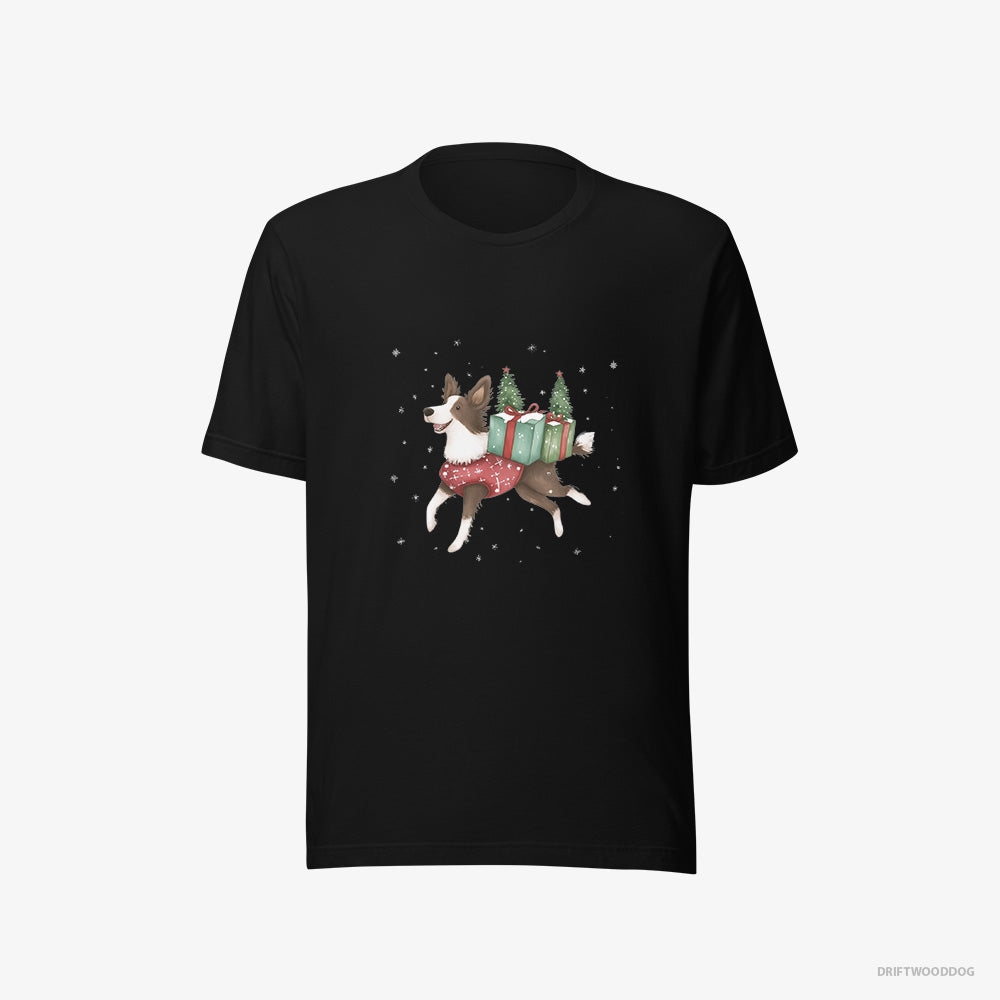 Border Collie T-Shirt – Men Black T-Shirt Eco-Friendly – with Christmas Treats and Gifts (on White Background)