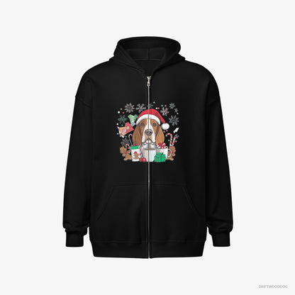 Basset Hound Surrounded by Christmas Magic Black Hoodie