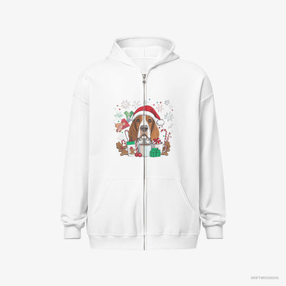 Basset Hound Surrounded by Christmas Magic White Hoodie