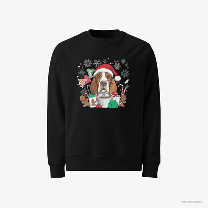 Basset Hound Sweatshirt – Men Black Sweatshirt Classic – Surrounded by Christmas Magic (on White Background)