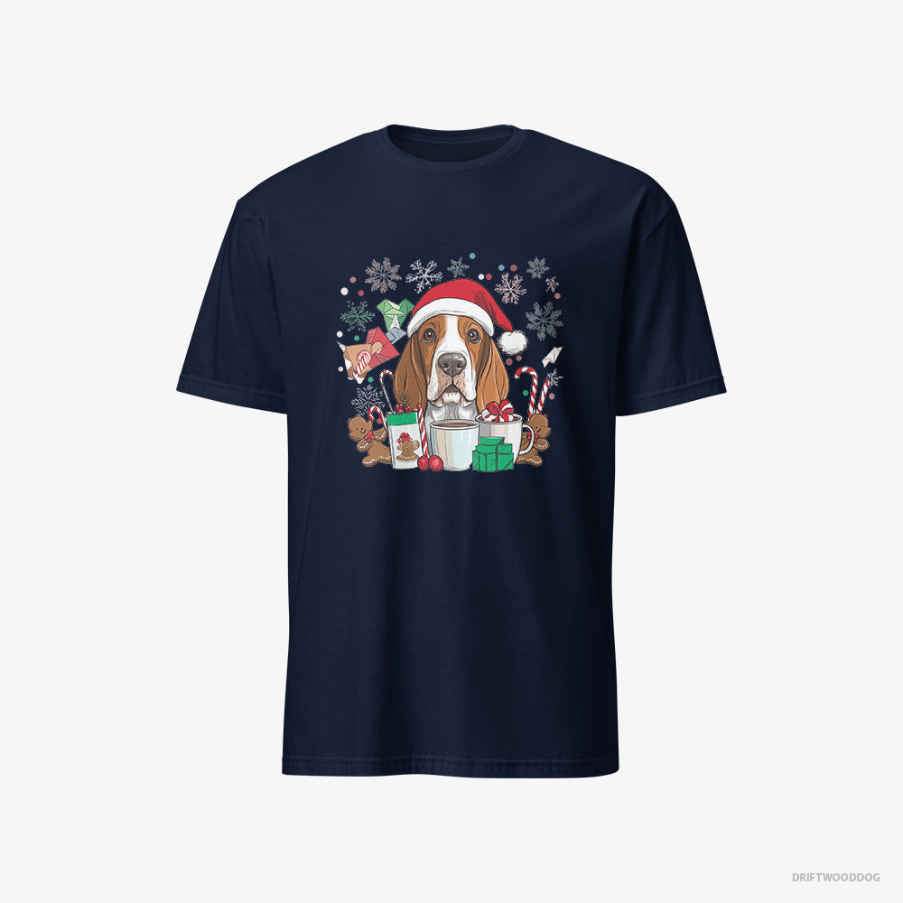 Basset Hound T-Shirt – Men Navy T-Shirt Classic – Surrounded by Christmas Magic (on White Background)