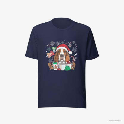 Basset Hound Surrounded by Christmas Magic Navy T-Shirt