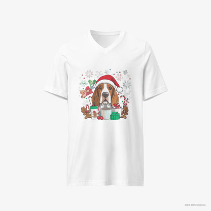 Basset Hound Surrounded by Christmas Magic White T-Shirt